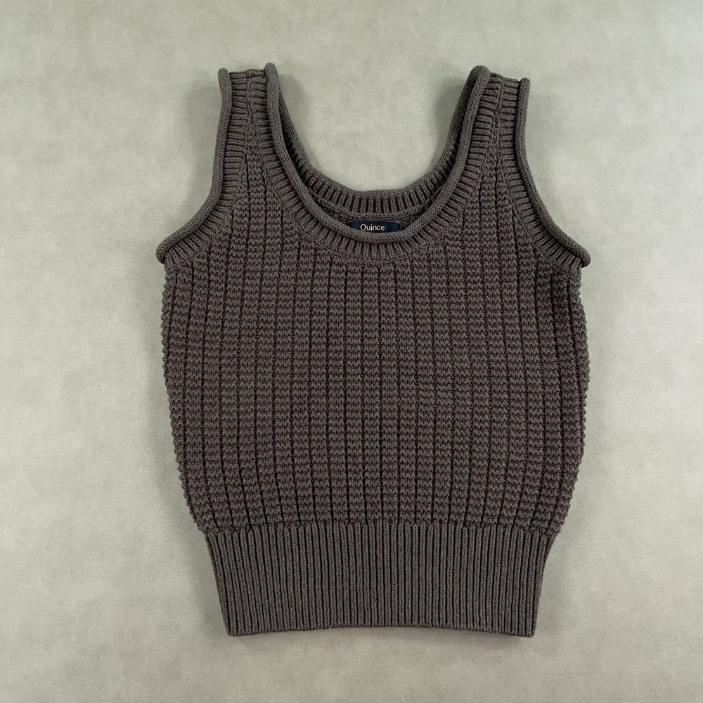 Quince 100% Organic Cotton Waffle Cropped Sweater Tank Womens XS Brown